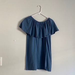 blue off the shoulder dress